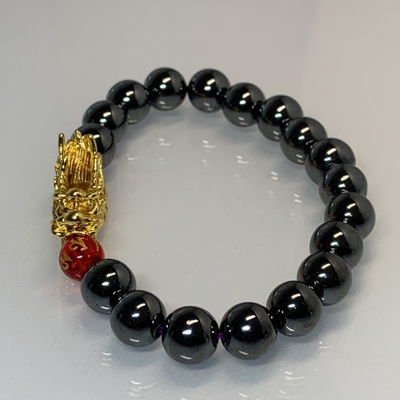 HEMATITE + DRAGON HEAD NATURAL BRACELET size 7” - Picture 2 of 5